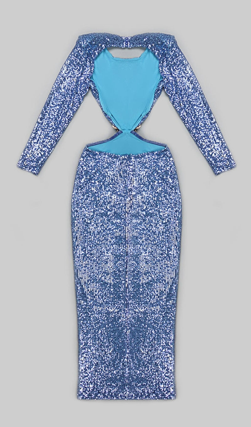 SEQUIN CUTOUT BACKLESS MAXI DRESS IN BLUE