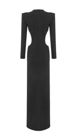 LONG SLEEVE CRYSTAL MAXI DRESS BLACK