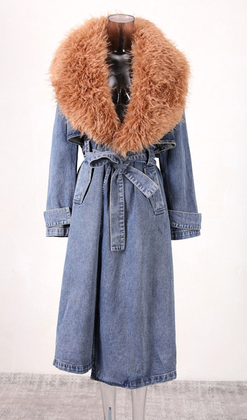 FAUX FUR COLLAR DENIM COAT