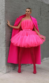 LAYERED STRAPLESS MINI DRESS IN HOT PINK