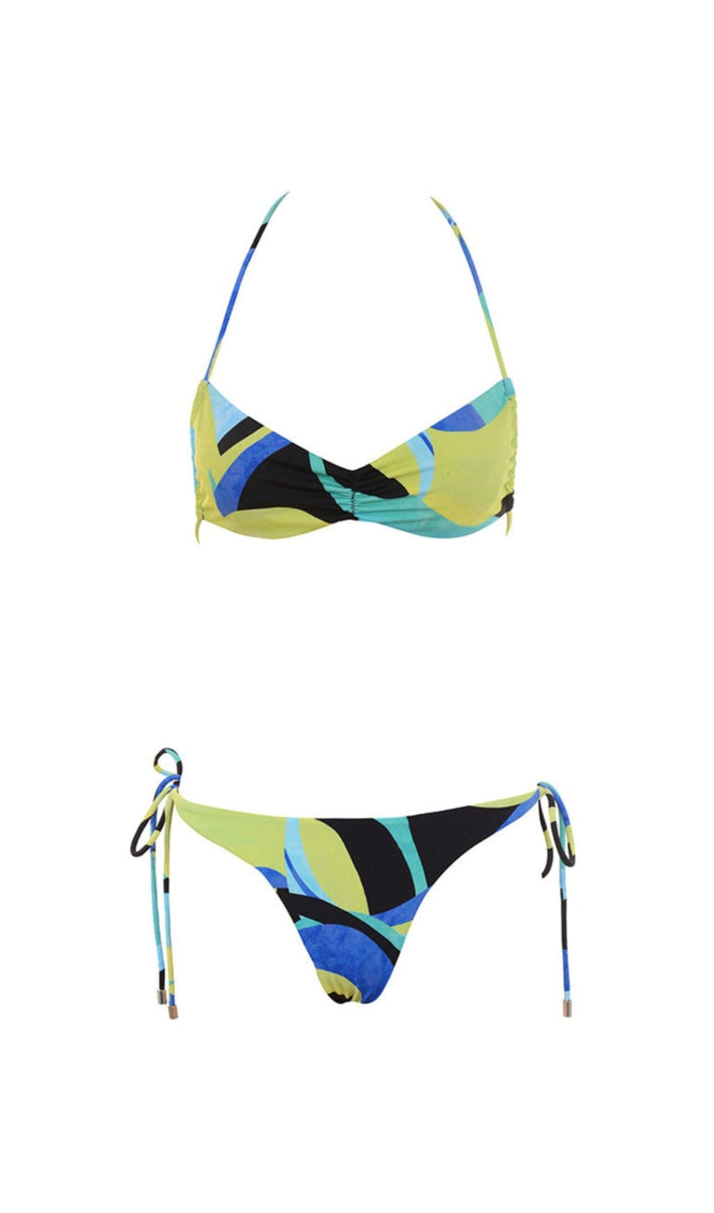 BLUE GREEN HALTER BIKINI