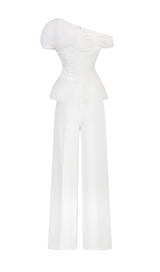 COSTUME DEUX PIÈCES PLISSÉ PLUME BLANCHE 