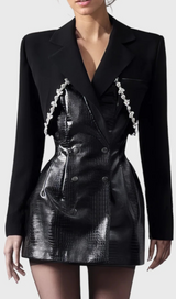 ROBE BLAZER SUR MESURE AVEC CUIR NOIR 