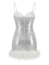 FEATHER SLEEVELESS MINI DRESS IN WHITE