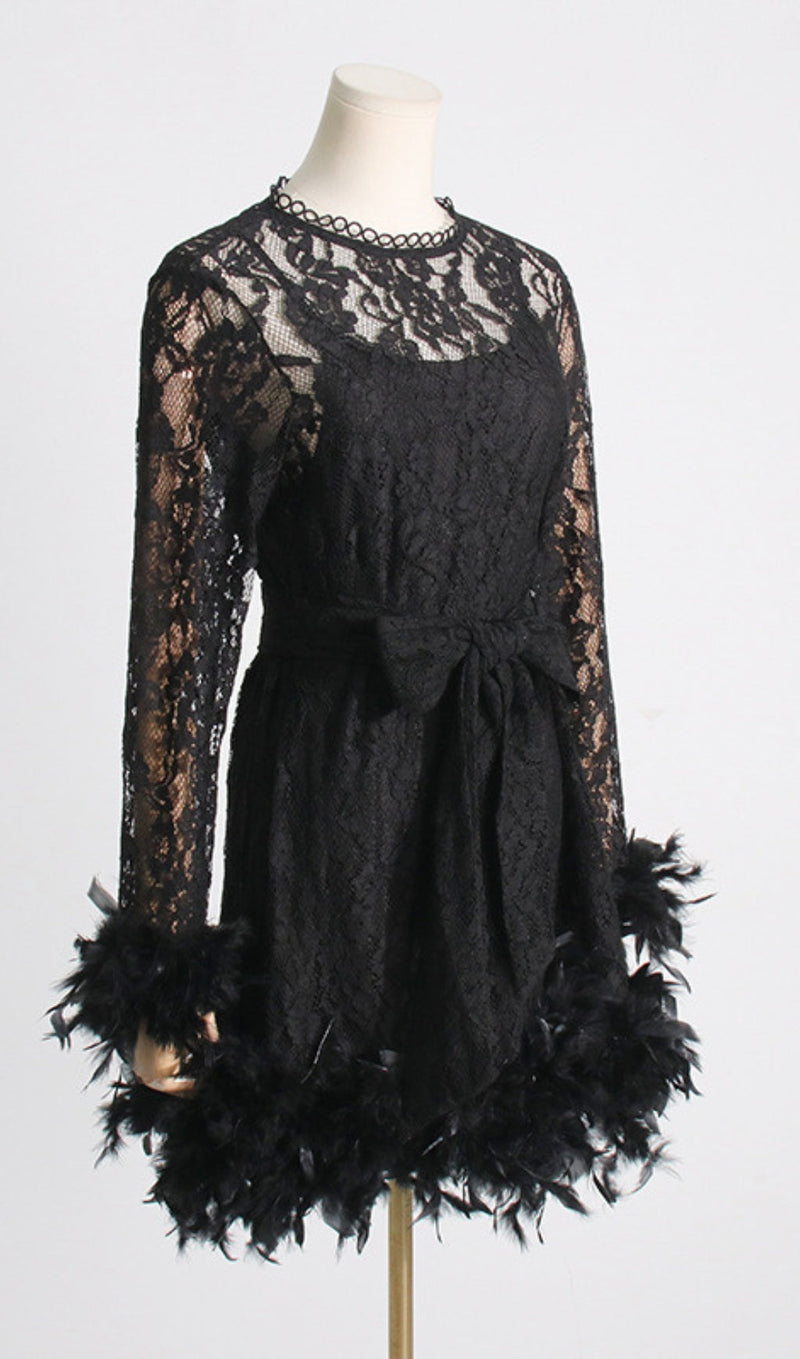 ROBE EN DENTELLE AVEC PLUME