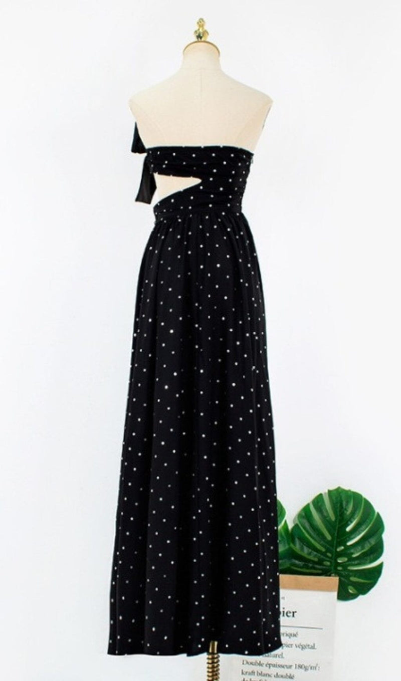 POLKA DOT BANDEAU DRESS IN BLACK