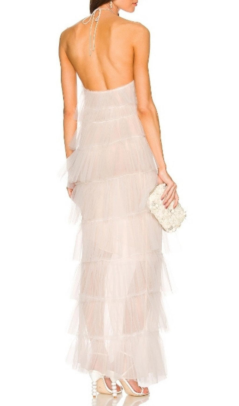 FRINGED BACKLESS MAXI DRESS