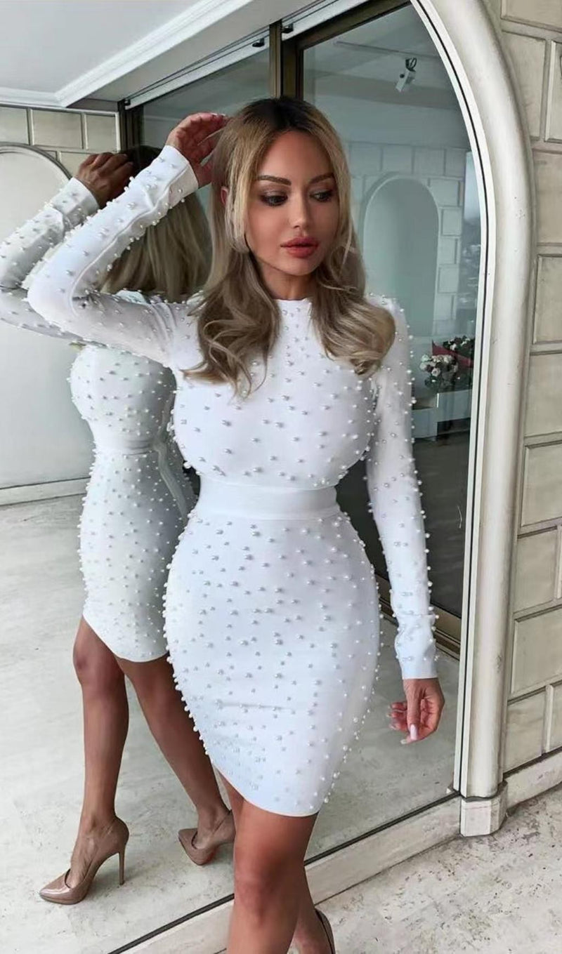 Pearl Long Sleeve Mini Bandage Dress