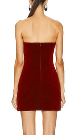 WINE RED STRAPLESS CUTOUT MINI DRESS