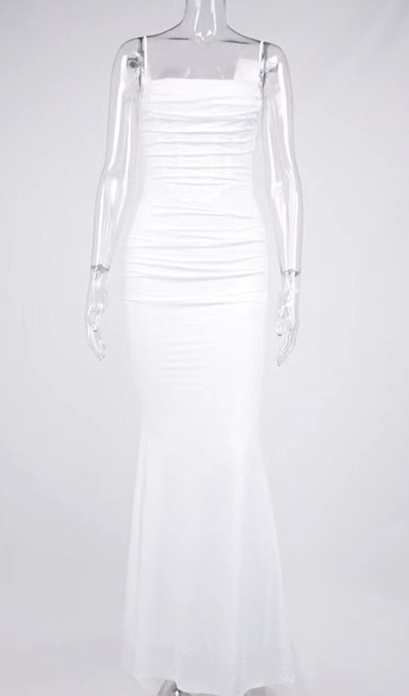 WHITE DRAPED CORSET MAXI DRESS