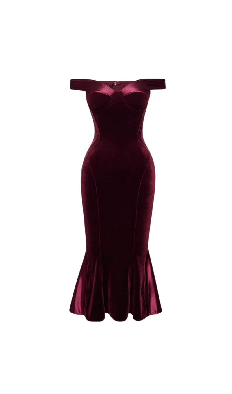 ROBE MIDI EN SATIN POLYESTER SPANDEX BOURGOGNE