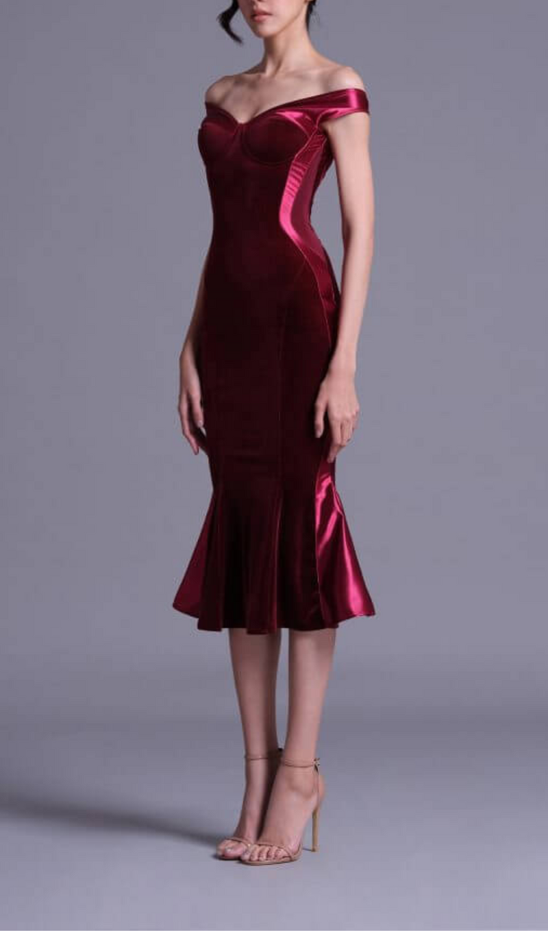 ROBE MIDI EN SATIN POLYESTER SPANDEX BOURGOGNE