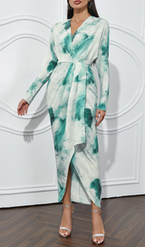 Maxikleid mit Tie-Dye-Muster und Wickelsaum vorn