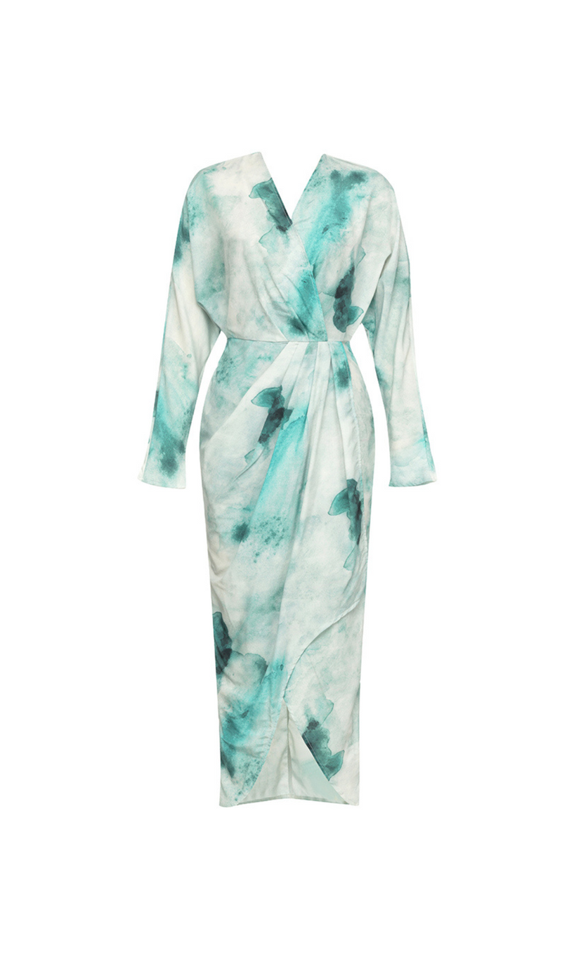 Maxikleid mit Tie-Dye-Muster und Wickelsaum vorn