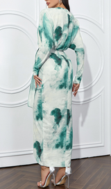 TIE DYE TWIST FRONT WRAP HEM MAXI DRESS