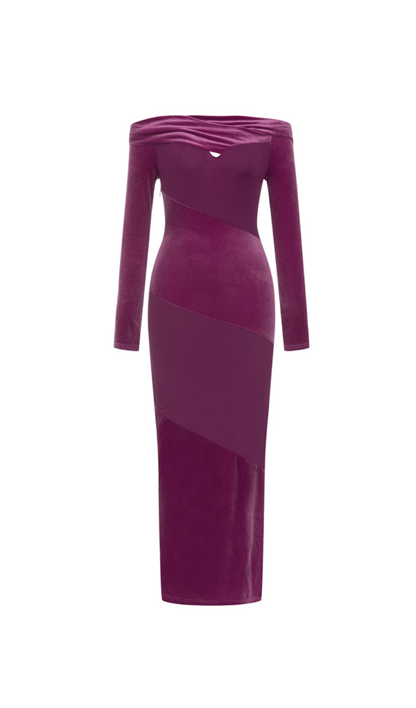 ROBE MAXI EN VELOURS À MANCHES LONGUES MAGENTA