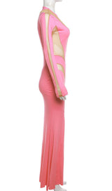 ROBE MAXI BODYCON EN MAILLE À MANCHES LONGUES, ROSE