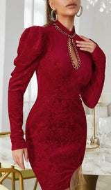 WINE RED CHINESE STYLE DARK GRAIN MINI DRESS