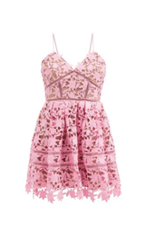 FLORAL SPAGHETTI STRAP GUIPURE LACE MINI DRESS IN PINK