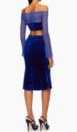 VELVET MESH SLEEVE TWO PIECE SUIT