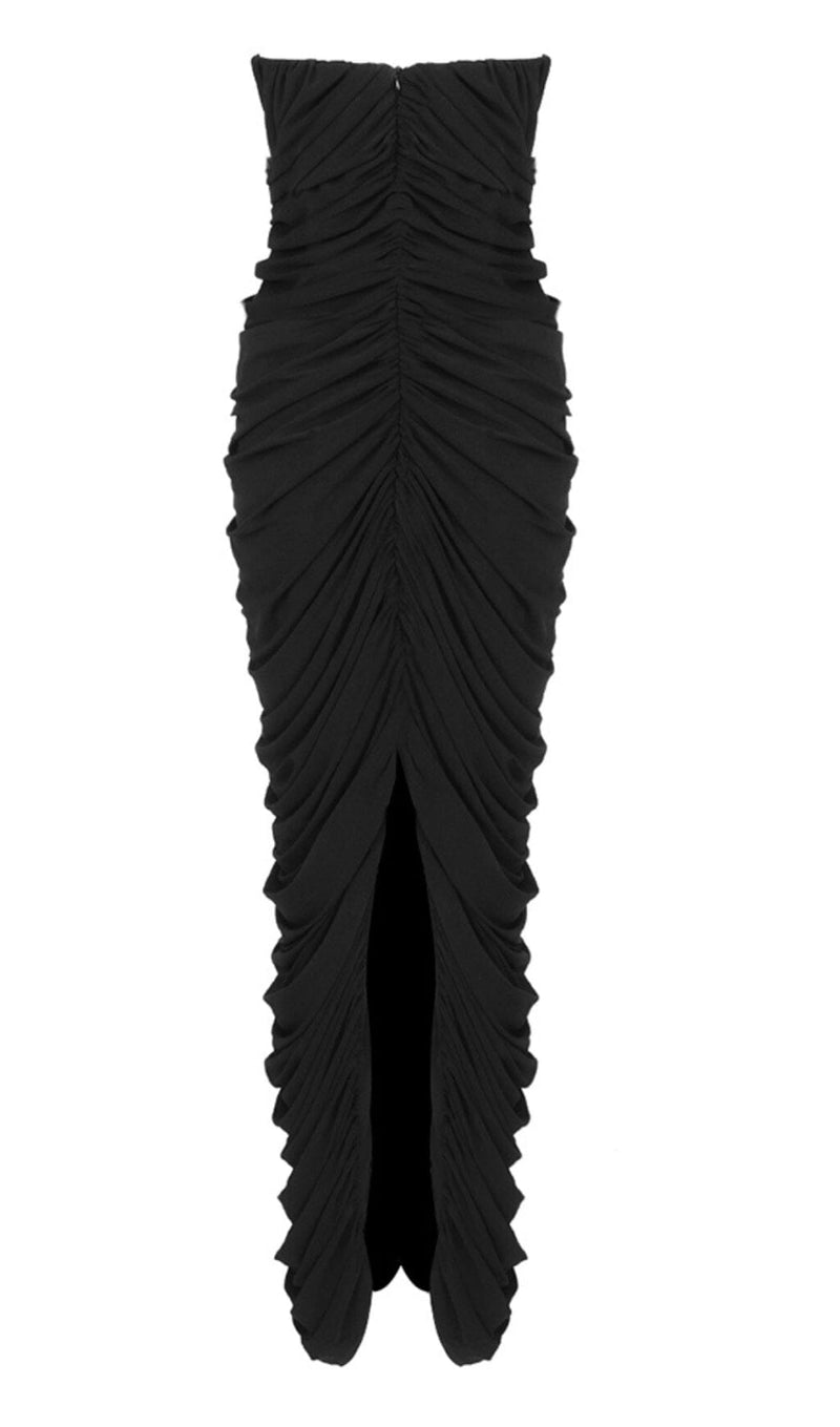 STRAPLESS PLEATED DRESS IN BLACK