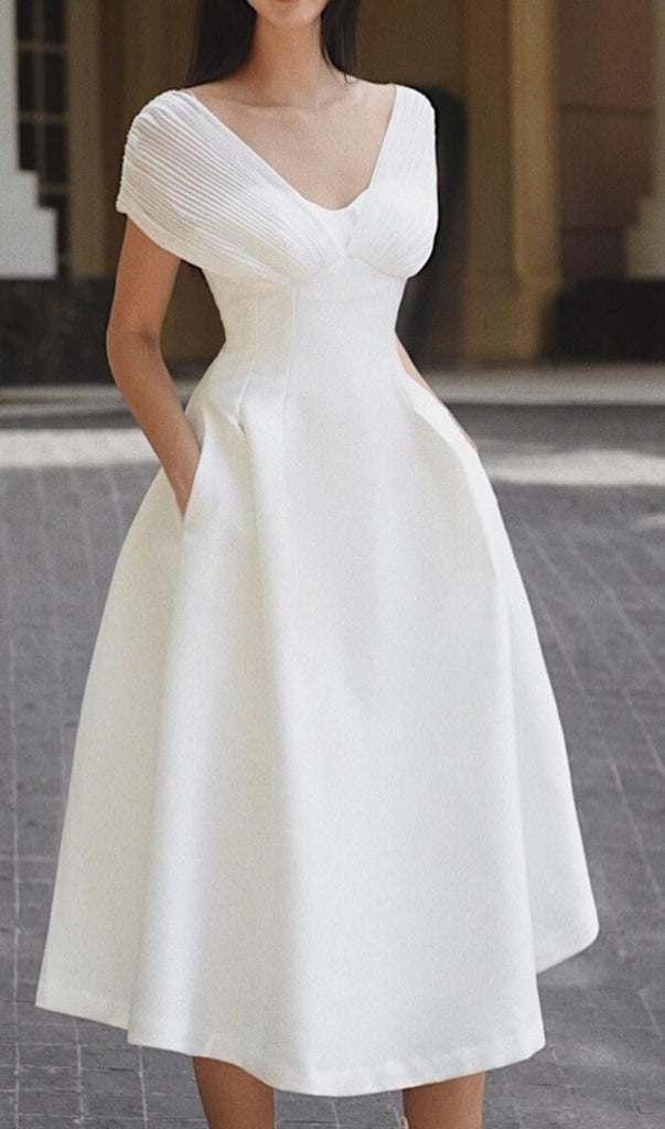 V NECK SLINKY MIDI DRESS