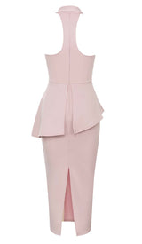 APPLIQUÉD BANDAGE MIDII DRESS IN PALE PINK