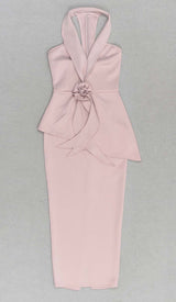 APPLIQUÉD BANDAGE MIDII DRESS IN PALE PINK