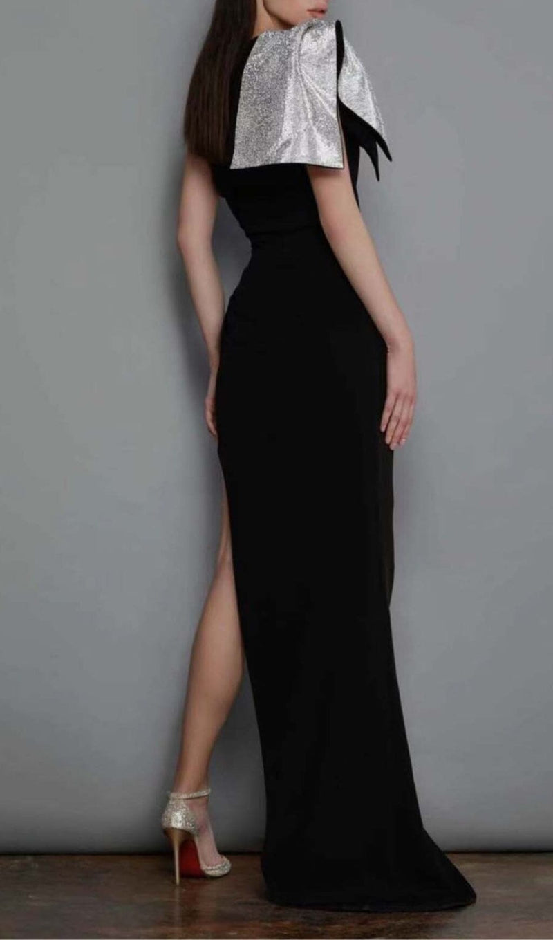 ASYMMETRIC DIAMOND HIGH-LOW DRESS IN BLACK