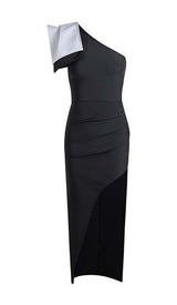 ASYMMETRIC DIAMOND HIGH-LOW DRESS IN BLACK