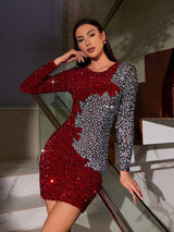 SEQUIN RHINESTONE PATCHWORK DRESS