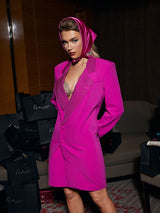 RHINESTONE V NECK COAT IN HOT PINK