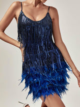 TASSEL FEATHER MINI DRESS IN ROYAL BLUE