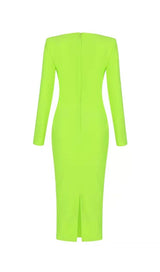 BANDAGE LONG SLEEVE MIDI DRESS IN FLUORESCENT GREEN