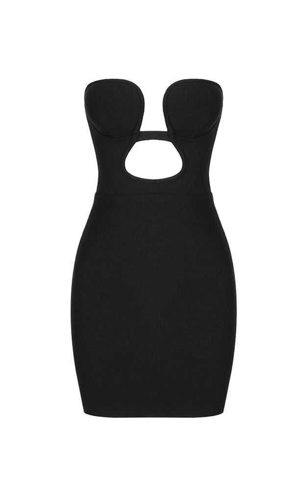 BANDEAU BANDAGE MINI DRESS IN BLACK