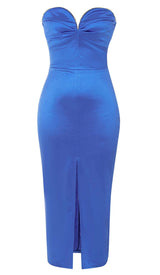 BANDEAU BODYCON MIDI DRESS IN BLUE