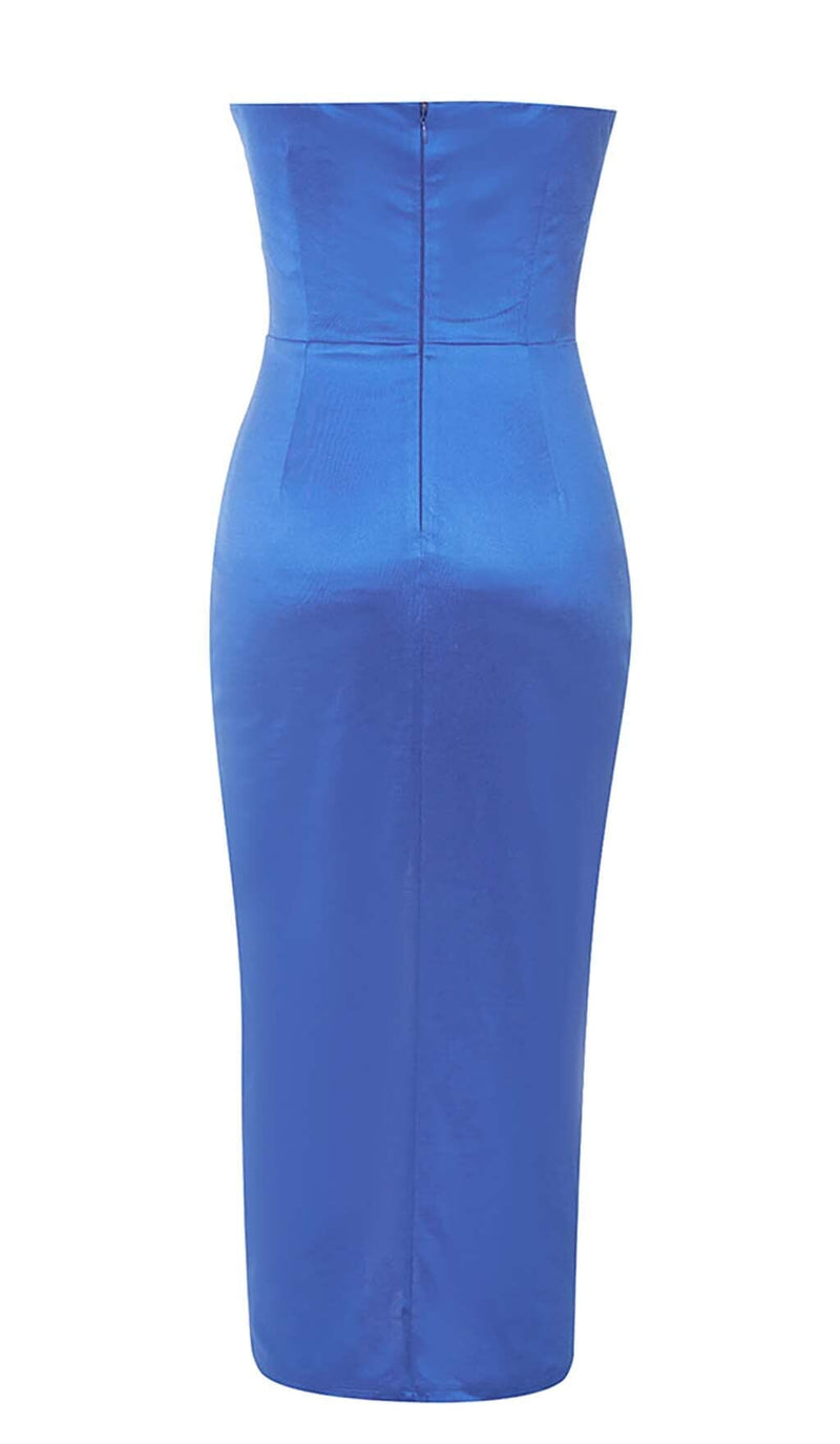 BANDEAU BODYCON MIDI DRESS IN BLUE