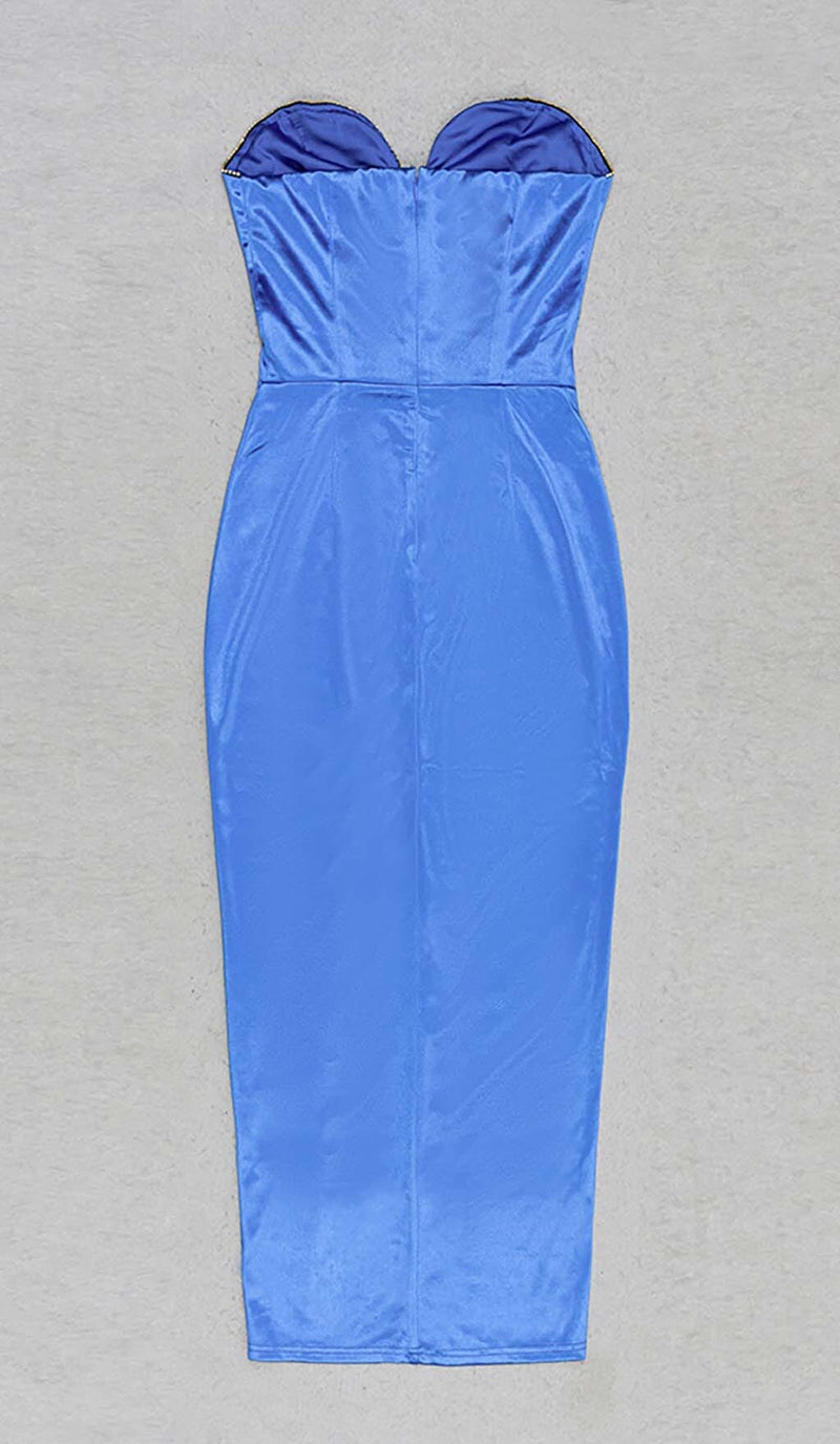 BANDEAU BODYCON MIDI DRESS IN BLUE