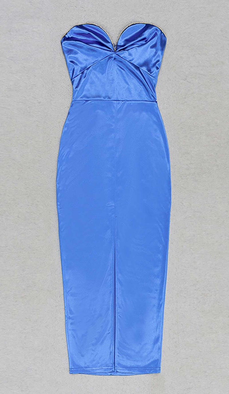 BANDEAU BODYCON MIDI DRESS IN BLUE