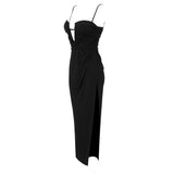 THIGH SLIT MAXI DRESS IN BLACK