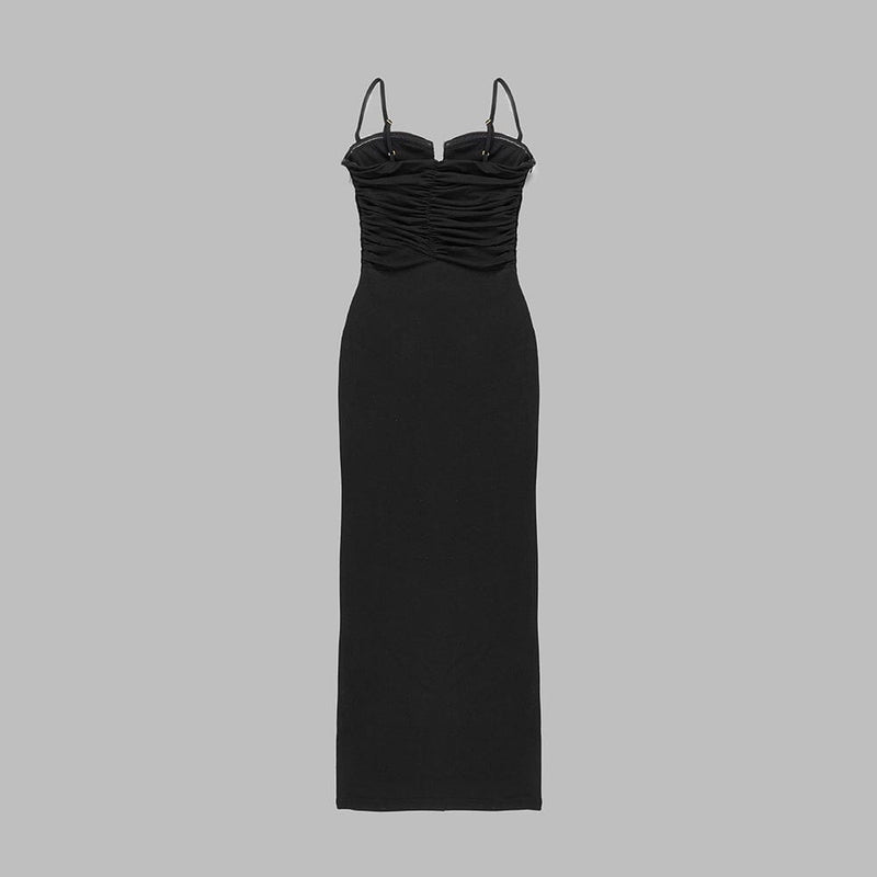 THIGH SLIT MAXI DRESS IN BLACK