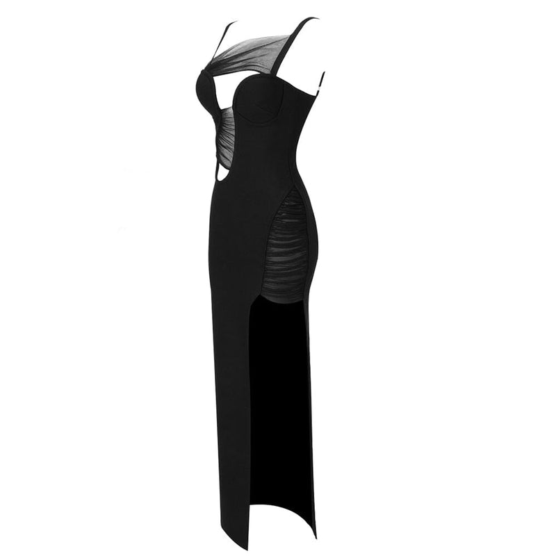 IRREGULAR BANDAGE MAXI DRESS IN BLACK