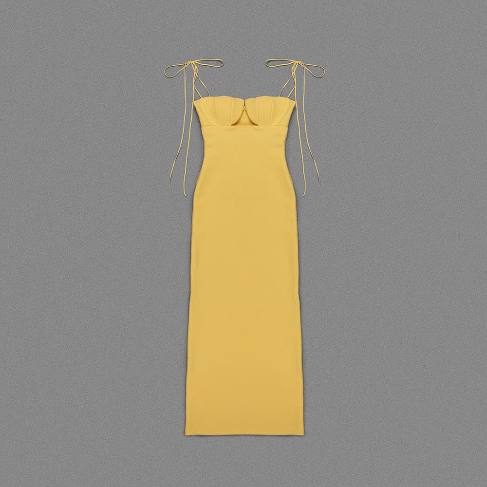 YELLOW TULIP SATIN MAXI DRESS