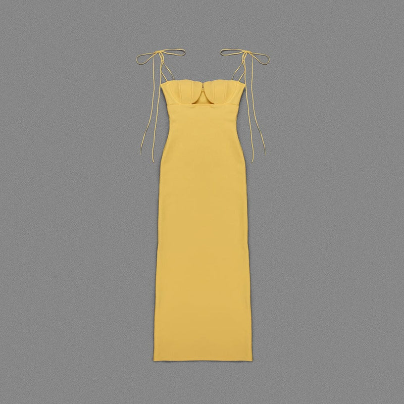 YELLOW TULIP SATIN MAXI DRESS