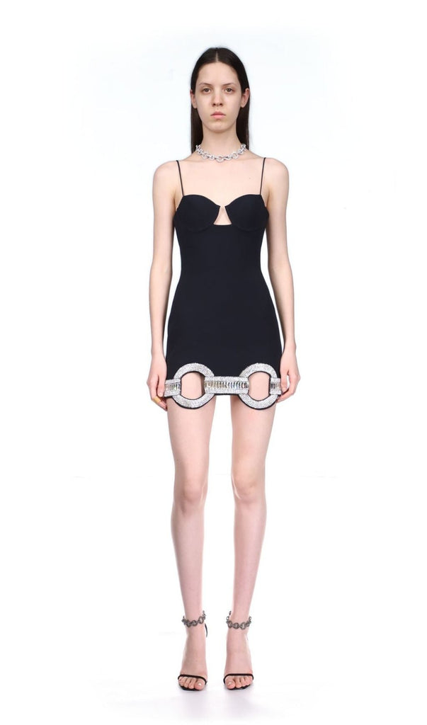 CRYSTAL BANDAGE MINI DRESS IN BLACK