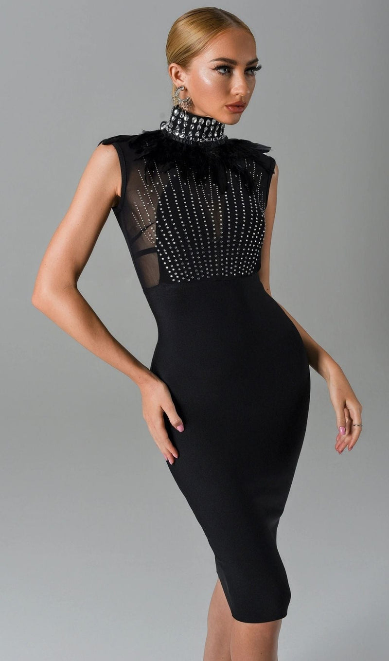 BLACK DIAMOND MIDI BANDAGE DRESS