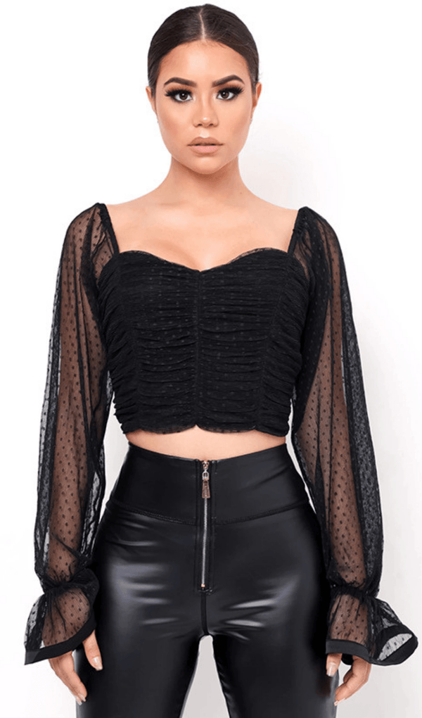 BLACK POLKA DOT WRAP CHEST CROP TOP