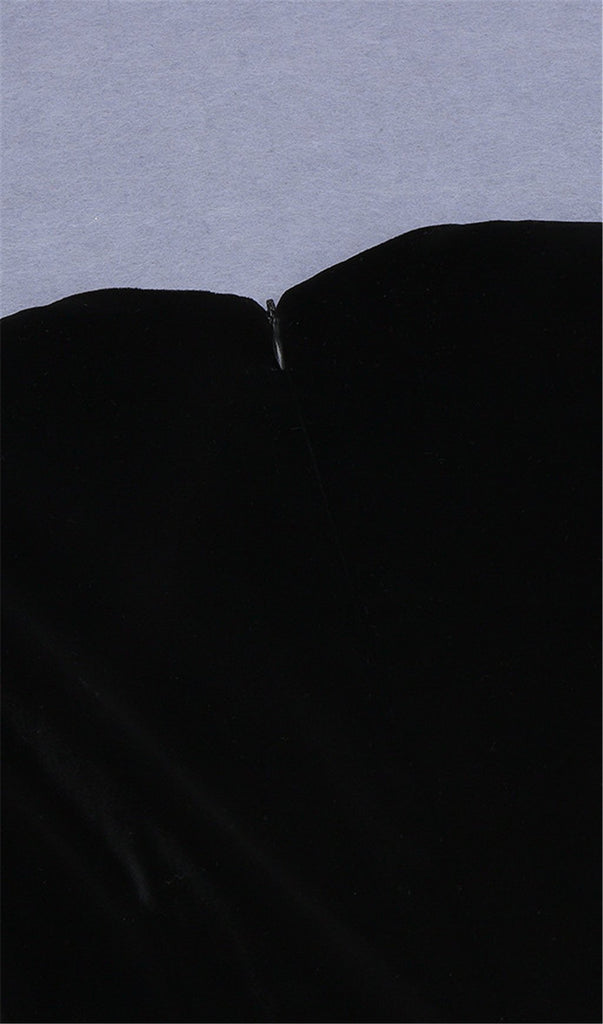 BLACK VELVET SATIN V-NECK DRESS