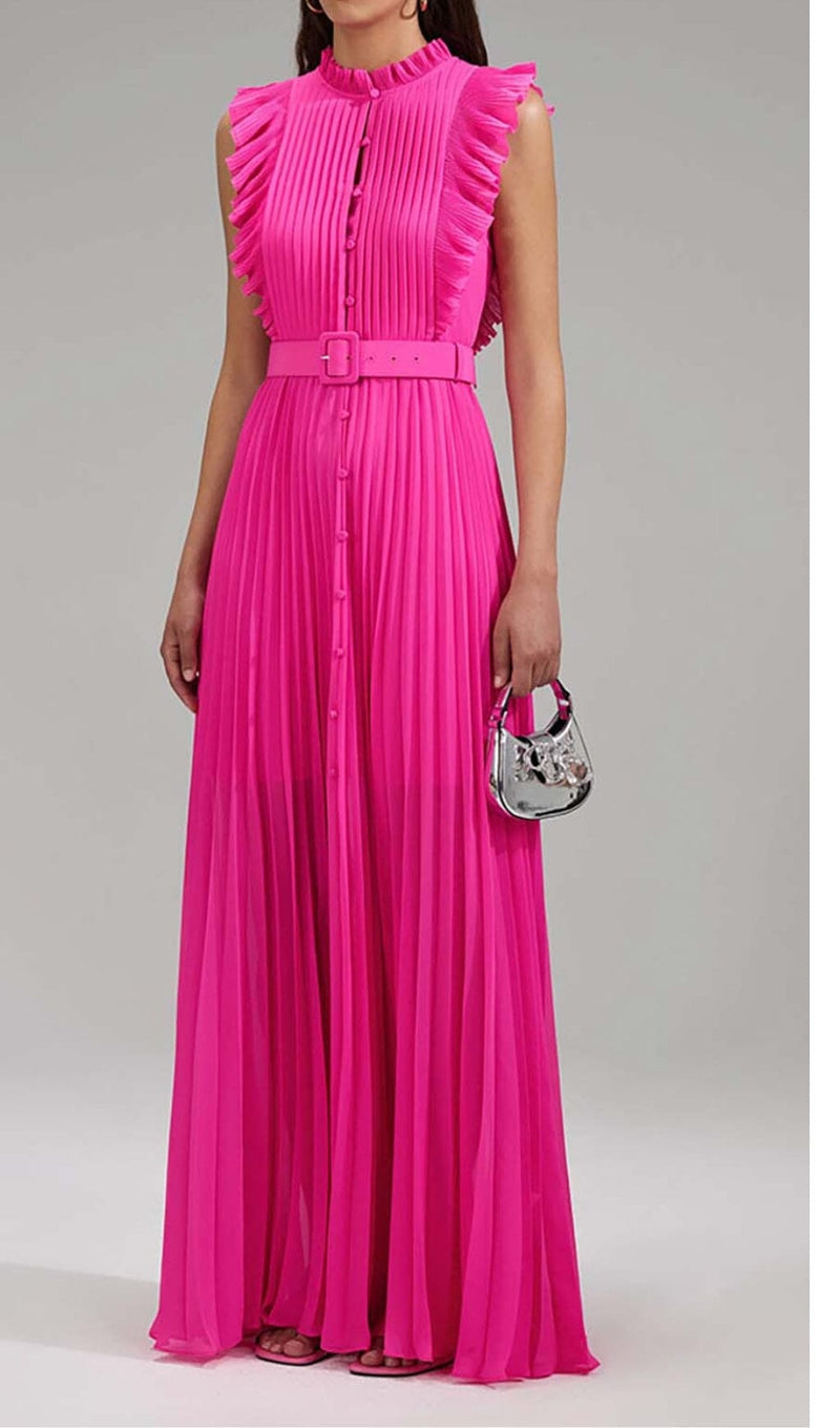 BOTTON PLEATED MAXI DRESS IN PINK