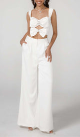 BOW-EMBELLISHED TWO-PIECE SUIT IN WHITE